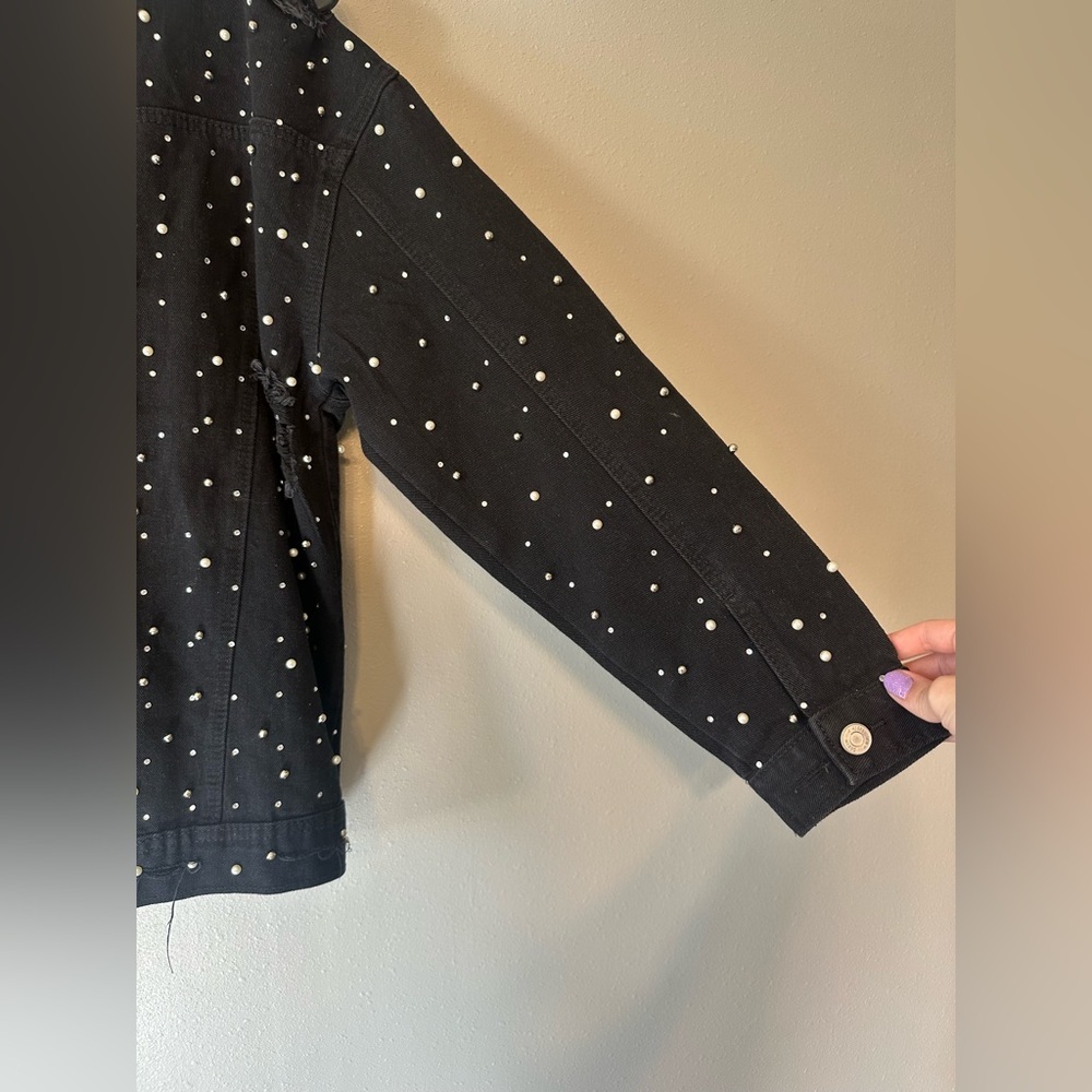 Missguided Carli Bybel Distressed Black Jean Jacket - Picture 10 of 15